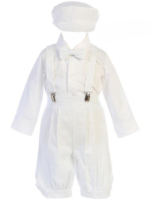 Lito Baby Boys White Suspender Knickers Hat Shirt Bow 5 Pc Set 0-24M - SophiasStyle.com